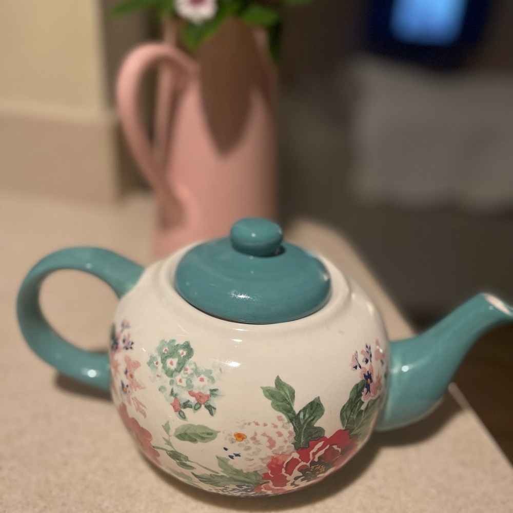 The Pioneer Woman Teal and Cream Floral Teapot - Picture 8 of 13
